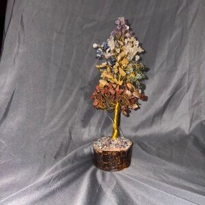 Multicolor Gemstone Tree on Wooden Base